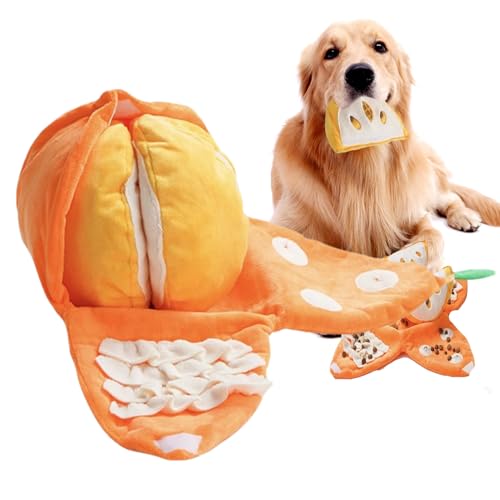 Dreuhuing Hund Snuffle Matte, Welpe Snuffle Matte | Orange Interactive Feed Puzzle für Langeweile - Plüsch interaktiver Duftkissen mit zerknittertem Papier quietschende Sounds zur Selbstverständnis von Dreuhuing