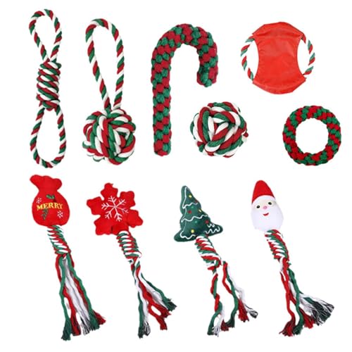 Dreuhuing Seil-Kauspielzeug, Hundeschleppseil, Set mit 10 weihnachtlichen Beißseilspielzeugen, Weihnachtsmann-Spielzeug aus geflochtenem Seil, Schneeflocken-Zahnseil-Spielzeug-Set, interaktiv für die Dreuhuing Seil-Kauspielzeug, Hundeschleppseil, Set mit 10 weihnachtlichen Beißseilspielzeugen, Weihnachtsmann-Spielzeug aus geflochtenem Seil, Schneeflocken-Zahnseil-Spielzeug-Set, interaktiv für die von Dreuhuing
