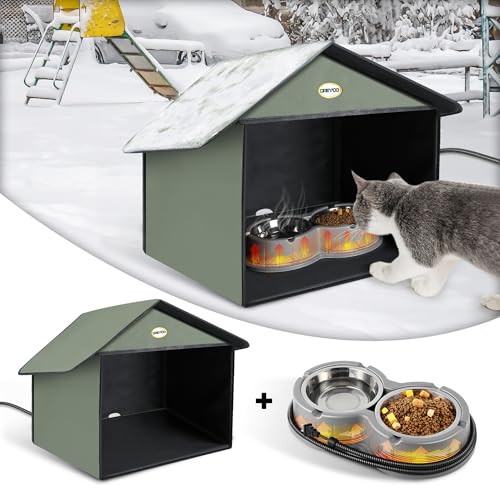 Dreyoo Katzen-Futterstation für den Außenbereich mit beheiztem Katzen-Wassernapf, wetterfest, Kitty-Esszimmer im Freien mit beheiztem Futternapf für Futter und Wasser, Wildkatzen-Futterstation Dreyoo Katzen-Futterstation für den Außenbereich mit beheiztem Katzen-Wassernapf, wetterfest, Kitty-Esszimmer im Freien mit beheiztem Futternapf für Futter und Wasser, Wildkatzen-Futterstation von Dreyoo