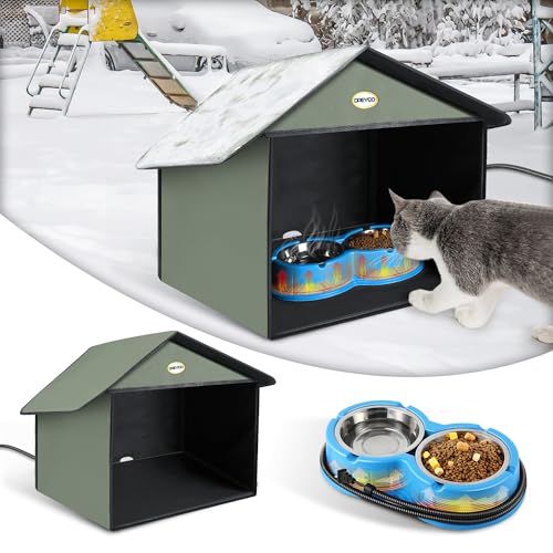 Dreyoo Katzen-Futterstation für den Außenbereich mit beheiztem Katzen-Wassernapf, wetterfest, Kitty-Esszimmer im Freien mit beheiztem Futternapf für Futter und Wasser, Wildkatzen-Futterstation Dreyoo Katzen-Futterstation für den Außenbereich mit beheiztem Katzen-Wassernapf, wetterfest, Kitty-Esszimmer im Freien mit beheiztem Futternapf für Futter und Wasser, Wildkatzen-Futterstation von Dreyoo