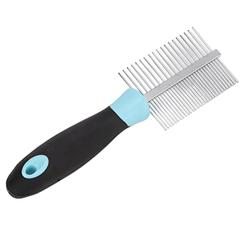 DriKou Doppelseitiger Haustierkamm, runde breite dichte Zähne Edelstahl Katze Pflegekamm für Hunde Katzen Professionelles Haushaltswerkzeug Haltbarer Flohenentfernung 18,5 x 5 cm (Blue) von DriKou