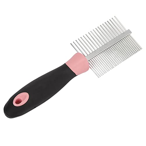 DriKou Doppelseitiger Haustierkamm, runde breite dichte Zähne Edelstahl Katze Pflegekamm für Hunde Katzen Professionelles Haushaltswerkzeug Haltbarer Flohenentfernung 18,5 x 5 cm (Pink) von DriKou