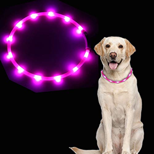 Dricar Beleuchtetes Hundehalsband, über USB wiederaufladbar, LED-Blink-Hundehalsband mit 3 Leuchtmodi, passend für kleine, mittelgroße und große Hunde und Katzen (Pink) von Dricar
