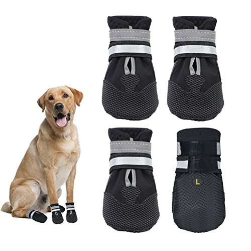 Dricar Hundeschuhe, 4er Set Hundestiefel für verletzte Pfoten, wasserdichte rutschfeste Hundeschuhe mit reflektierenden Riemen für kleine, mittelgroße und große Hunde, Laufen, Schwarz (S) von Dricar