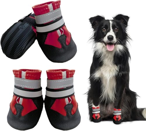 Dricar Hundeschuhe Pfotenschutz, 4 Stück Atmungsaktive Hunde Schuhe Outdoor Sommer, Anti-Rutsch Hundestiefel mit Rutschfester Sohle für Mittlere und Große Hunde, Rot, L Dricar Hundeschuhe Pfotenschutz, 4 Stück Atmungsaktive Hunde Schuhe Outdoor Sommer, Anti-Rutsch Hundestiefel mit Rutschfester Sohle für Mittlere und Große Hunde, Rot, L von Dricar