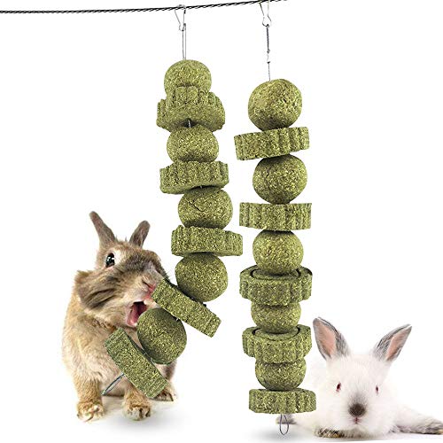 Dricar Kaninchenkauspielzeug, 2 Stück, Hamsterhasenkauspielzeug für Zähne, natürliches Gras-Kuchensnack für Kaninchen, Chinchillas, Hamster, Meerschweinchen (Graskuchen + Ball, keine Holzstäbchen) von Dricar