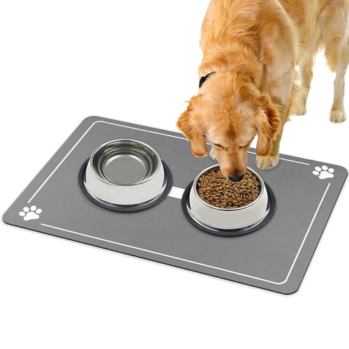 Dricar Napfunterlage für Hund Katzen, Neues-Upgrade Futtermatte Hunde mit Hundepfotenabdruck, wasserdichte rutschfeste Kieselgur Hundenapf Futternapf, 40 x 60cm (Stil 4) von Dricar