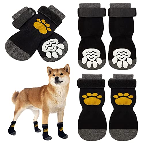 Dricar Socken für Hunde, Indoor Anti-Rutsch Socken für Hunde und Katzen 6 stück Pfotenschutz für Hunde und Katzen mit Wasserdichter Gummiunterseite und Verstellbaren Trägern (S) von Dricar