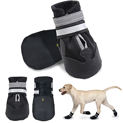 Dricar wasserdichte Hundeschuhe, 4Stück Pfotenschutz Hundeschuhe mit Anti-rutsch Sole, Reflektierendem Riemen für Kleine Mittelgroße Große Hunde (Schwarz) (L) von Dricar