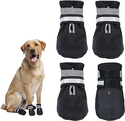 Dricar wasserdichte Hundeschuhe, 4Stück Pfotenschutz Hundeschuhe mit Anti-rutsch Sole, Reflektierendem Riemen für Kleine Mittelgroße Große Hunde (Schwarz) (XL) von Dricar