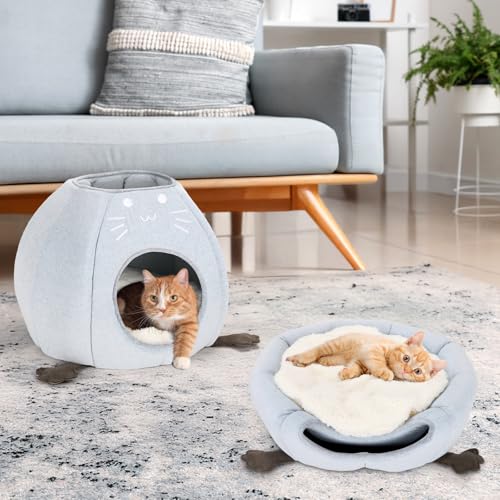 Katzenbett, Faltbare Katzen Katzenhöhle, 40x40x35cm (TxBxH) Katzenhaus Indoor mit abnehmbarem Sherpa Katzenkissen, Katzen Bettchen, Katzenzelt für Hauskatzen Blau von Dripex