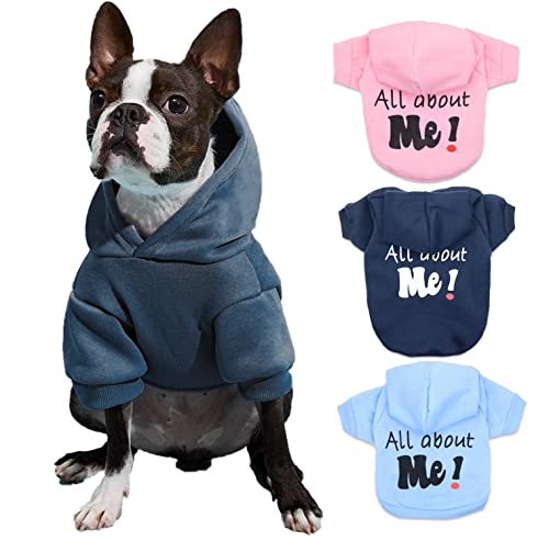 Hunde-Kapuzenpullover aus Fleece, mit Aufschrift "It's All About Me", für kleine Hunde, Jungen, Marineblau, Größe M von DroolingDog