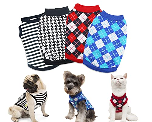 Hunde-T-Shirt, für kleine Hunde, gestreift, kariert, Hundepullover für Jungen, Hahnentrittmuster, 4 Stück von DroolingDog