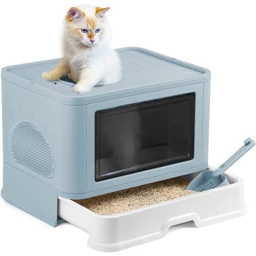 Drumm Faltbare Katzentoilette für Katzen, mit Schublade, mit Schaufel, Eingang vorne und oben, sehr groß für Katzen, Haustiertoilette für Katzen von Drumm