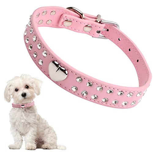 Strass Hundehalsband Hundehalsbänder aus Kristal Bling PU Leder Strass Welpenhalsband Strasssteinen Diamant Halsband Haustier Verstellbares Halsband für Kleine und Mittelgroße Hunde Katzen, Rosa, S von Drwosm