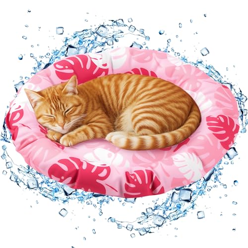 Drydiet Haustier-Kühlmatte für Katzen und kleine Hunde, 50,1 x 50,3 cm, verdicktes rundes rosa Pad, Anti-Greif-Innengel, Gel, ohne Wasserfüllung, leicht, waschbar, Spielmatte für drinnen und draußen von Drydiet