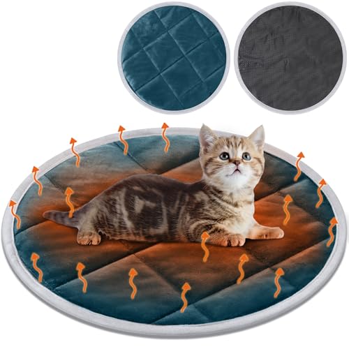 Drydiet Heizkissen für Katzen, rund, 40,6 cm, selbstheizend, waschbar, beheiztes Bett, rutschfest, Wärmekissen, Haustierbett, Matte für Hundehütte, Hundekäfig, drinnen und draußen, Blau, 40,6 cm, 2 von Drydiet