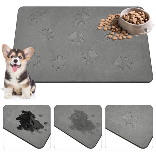 Drydiet Pet Gift Stone Pet Feeding Mat Diatomeous Earth Absorbent Non Slip Cat Dog Mat for Food and Water Quick Drying Easy to Clean Dog Placemat for Bowl Dish (Dark Grey, 16 x 12 Inch) von Drydiet