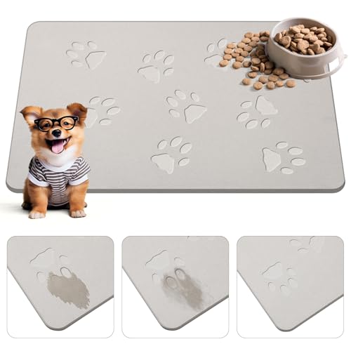 Drydiet Pet Gift Stone Pet Feeding Mat Diatomeous Earth Absorbent Non Slip Cat Dog Mat for Food and Water Quick Drying Easy to Clean Dog Placemat for Bowl Dish (Light Grey, 16 x 24 Inch) von Drydiet