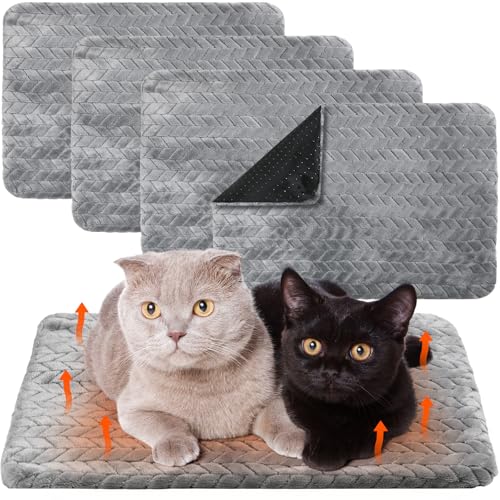 Drydiet Selbstheizende Katzenunterlage, selbstwärmendes Katzenbett, rutschfest, warm, waschbar, für drinnen und draußen, Grau, 50,8 x 71,1 cm, 4 Stück von Drydiet
