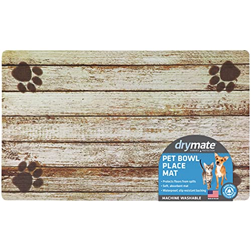 Drymate Futternapf-Platzset, Hunde- und Katzenfutter, saugfähiger Stoff, wasserdichte Rückseite, rutschfest, maschinenwaschbar/langlebig (in den USA hergestellt) (30,5 x 50,8 cm) (Distressed Wood Tan) von Drymate