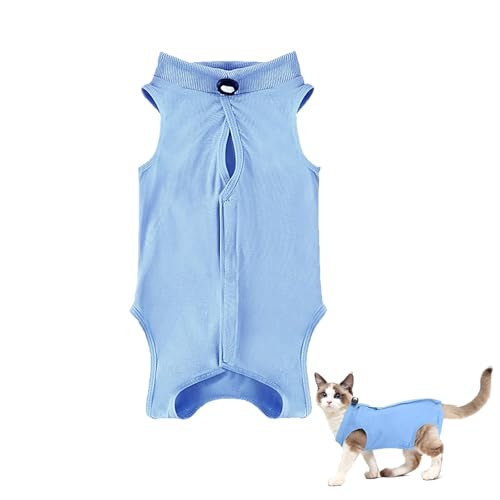 Dryxog Katzenbody Nach Op, Operationsgenesungsanzüge Katzenbekleidung, Atmungsaktiver Weicher Anti Lecken Katzen Body für Katzen Operation Bauchwunden Hautkrankheiten (L, Blau) von Dryxog