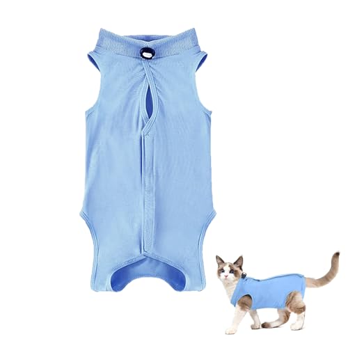 Dryxog Katzenbody Nach Op, Operationsgenesungsanzüge Katzenbekleidung, Atmungsaktiver Weicher Anti Lecken Katzen Body für Katzen Operation Bauchwunden Hautkrankheiten (M, Blau) von Dryxog