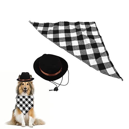 Haustier-Kostüme, verstellbares Haustier-Cowboy-Kostüm-Set, Cartoon-Mini-Haustier-Kleidungsset für Halloween-Party (Black + Black Grid) von Dsacxixai