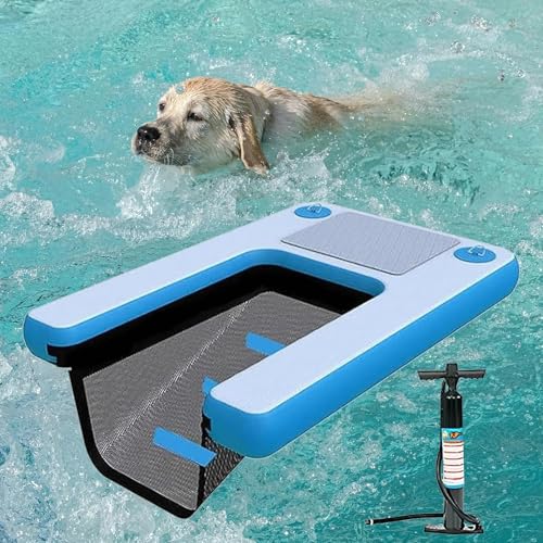 Pool Rampe für Hunde Hunderampe Pool Hundeboot Rampe Schwimmende Dock Leiter für Pool, Boot, Seen, rutschfeste Eva-Schwimmleiter für Hunde bis zu 100 kg (Blau, 150x100x10cm, 1) von Dsongo