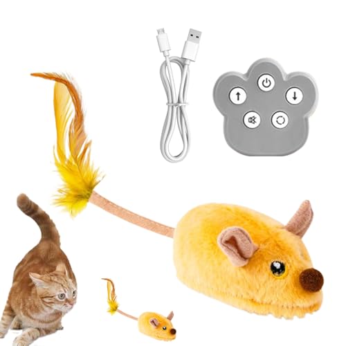 Dtaigou Bewegliches Katzenspielzeug, Mäuse, interaktives Spielzeug für Indoor-Katzen, ferngesteuerte Plüschpuppe mit Licht und Sound, Haustierzubehör für Kätzchen, drinnen und draußen, Training von Dtaigou