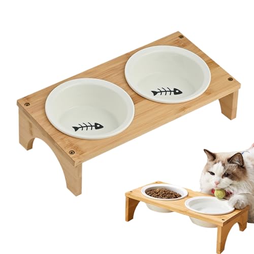 Dtaigou Erhöhte Hundenäpfe - Geneigte Katzenwasserschale,Mit Holzgestell, rutschfest & Tasthaarschonend Für Welpen Und Katzen Aller Größen von Dtaigou