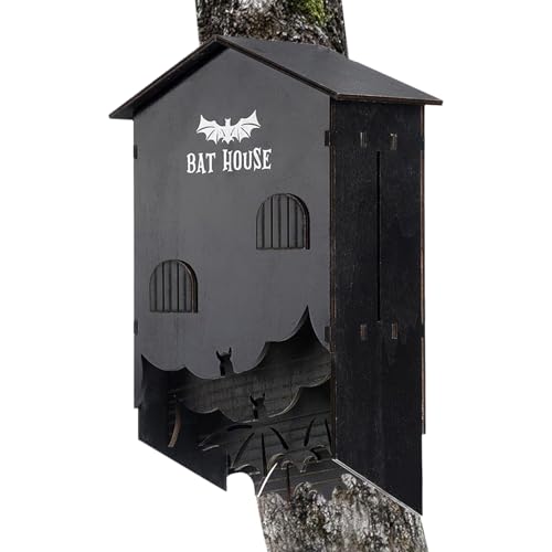 Dtaigou Fledermauskästen für den Außenbereich, Holz- -Lebensraum – Wandhalterung, Dreikammer-Unterschlupf, Häuser, Box für den Außenbereich, Hof, Garten, Hinterhof, Baum, Halloween-Dekoration von Dtaigou