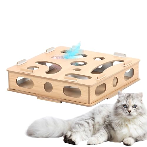 Dtaigou Holzkatze Spielzeug, Katzenpuzzlespielzeug - Interaktive Toy Box Holzkatze Kratzer,Jagd Catch Mice Game Mental Pet Accessoires für Spiel & alle Rassen von Dtaigou