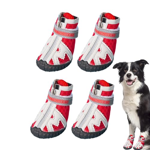 Dtaigou Hundeschuhe atmungsaktiv, Mesh-Hundeschuhe,4 Stück Outdoor-Stiefel für Hunde | Hundestiefel in 5 Größen mit robuster Gummisohle, atmungsaktive Hundestiefel, rutschfest für den Sommer, heiße von Dtaigou