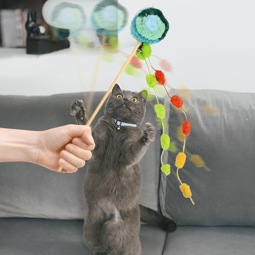 Dtaigou Katzenangel Spielzeug,Lollipop Kätzchen Bewegungsspielzeug - Spiel Bewegung Langeweile Reduzieren Angel mit Glöckchen für Katzen Zuhause drinnen draußen von Dtaigou