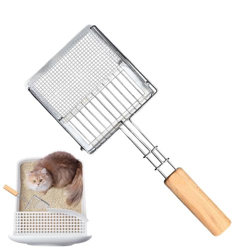 Dtaigou Katzenstreu-Schaufel - Flache Metall-Schaufel Mit Feinmaschigem Sieb & Antihaft-Beschichtung - Schiebe-Zug Design Mit Holzgriff Für Haushalt, Kätzchen Und Haustiere Dtaigou Katzenstreu-Schaufel - Flache Metall-Schaufel Mit Feinmaschigem Sieb & Antihaft-Beschichtung - Schiebe-Zug Design Mit Holzgriff Für Haushalt, Kätzchen Und Haustiere von Dtaigou