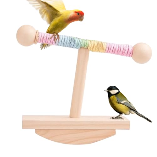 Dtaigou Vogel Spielständer, Spielzeug Als Sitzstange Für Vögel, Tisch-Schaukelständer aus Holz für Wellensittich, Nymphensittich, Graupapagei, Beo und Ziervögel von Dtaigou