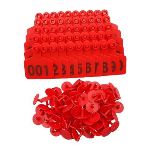 Dualoai 100 Stück Tiermarken mit Nummern 001 100 für Ziegen Und Schafe, Identifikation für Nutztiere, Rot Dualoai 100 Stück Tiermarken mit Nummern 001 100 für Ziegen Und Schafe, Identifikation für Nutztiere, Rot von Dualoai