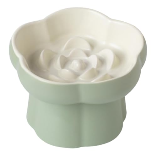 Dualoai Erhöhter Katzennapf, Langsamer Futterspender, Niedlicher Anti Erbrechen Slow Feeder, Heimtierbedarf, Katzennapf, Beige Grün von Dualoai