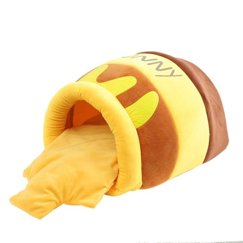Dualoai Haustier Katzenbett, Schlafbett, Warmes Nest, Halbgeschlossene Kleine Hundehütte, Niedliches Abnehmbares Kissen, Welpenhütte, Honigtopfform, Gemütlich Dualoai Haustier Katzenbett, Schlafbett, Warmes Nest, Halbgeschlossene Kleine Hundehütte, Niedliches Abnehmbares Kissen, Welpenhütte, Honigtopfform, Gemütlich von Dualoai