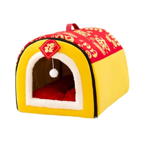 Dualoai Hundehütte für Haustiere, Katzen und Hunde, Neujahrs-Hundehütte, selbstwärmend, warm, weiches Nest, Hundezelt, Tierunterschlupf für den Winter, Gelb Dualoai Hundehütte für Haustiere, Katzen und Hunde, Neujahrs-Hundehütte, selbstwärmend, warm, weiches Nest, Hundezelt, Tierunterschlupf für den Winter, Gelb von Dualoai