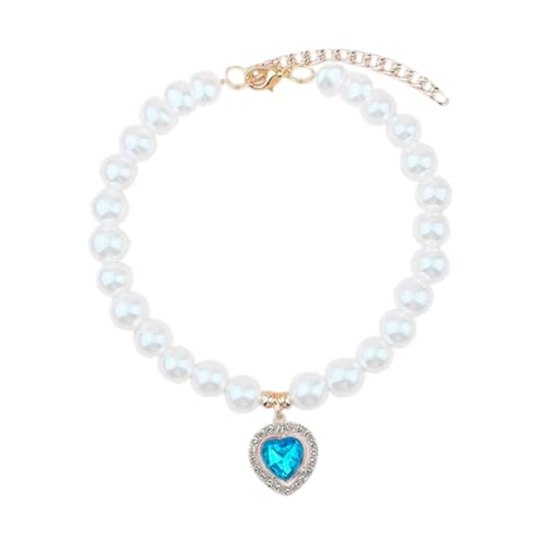 Dualoai Hundekatze Perlen Halskette Hundehalsband Halskette Verstellbarer Haustierschmuck für weibliche Hunde, L von Dualoai