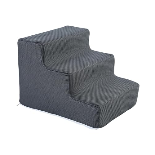 Dualoai Hundetreppe, Haustiertreppe, Rampe, Multifunktional, Abnehmbarer Bezug für Hohe Betten Oder Couch, S 3 Stufen Dunkelgrau von Dualoai