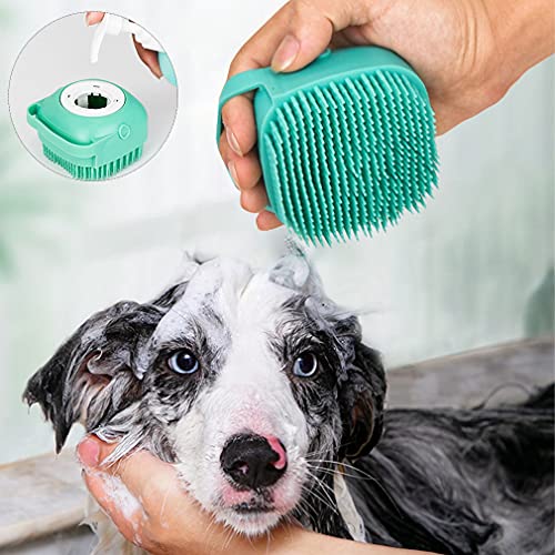 Verbesserte Hunde-Badenbürste, beste Haustier-Badespielzeug für Hunde, weiche Silikon-Borsten geben dem Haustier sanfte Massage, extra Shampoo-Spender (grün) von Dualshine