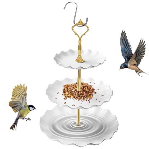 Dubbulon Outdoor Vogel Futterstelle | Dreistufiges Vogelbad Für Draußen,Haustierzubehör, Fressnäpfe Für Papageien Aras Spatzen Wellensittiche von Dubbulon