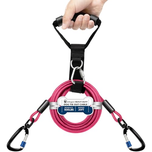 Duckygoo Robustes Hundeleinenkabel für Hof und Camping, rostfreies Leinenkabel mit Tragegriff, kein Verheddern, für mittelgroße bis große Hunde bis zu 227 kg, 6 m, Rose von Duckygoo