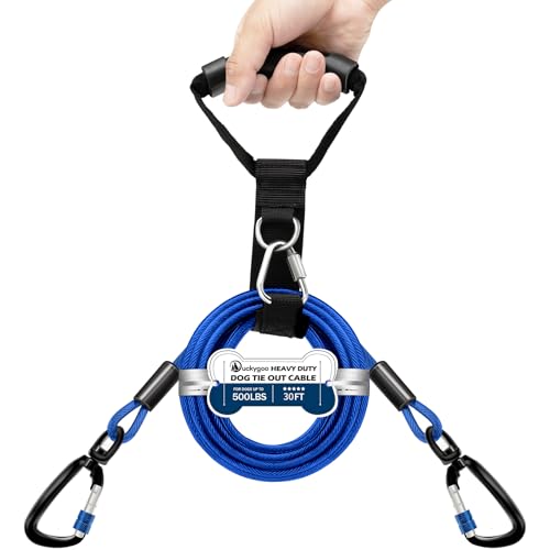Duckygoo Robustes Hundeleinenkabel für Hof und Camping, rostfreies Leinenkabel mit Tragegriff, kein Verheddern, für mittelgroße bis große Hunde bis zu 227 kg, 9 m, Blau Duckygoo Robustes Hundeleinenkabel für Hof und Camping, rostfreies Leinenkabel mit Tragegriff, kein Verheddern, für mittelgroße bis große Hunde bis zu 227 kg, 9 m, Blau von Duckygoo