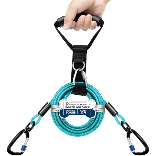 Duckygoo Robustes Hundeleinenkabel – rostfreie Leine mit Griff, kein Verheddern, für mittelgroße bis große Hunde bis zu 227 kg, 9 m, Blaugrün Duckygoo Robustes Hundeleinenkabel – rostfreie Leine mit Griff, kein Verheddern, für mittelgroße bis große Hunde bis zu 227 kg, 9 m, Blaugrün von Duckygoo