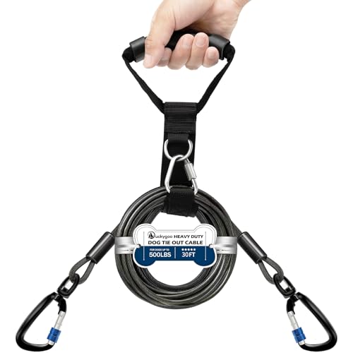 Duckygoo Robustes Hundeleinenkabel – rostfreie Leine mit Griff, kein Verheddern, für mittelgroße bis große Hunde bis zu 227 kg, 9 m, Schwarz Duckygoo Robustes Hundeleinenkabel – rostfreie Leine mit Griff, kein Verheddern, für mittelgroße bis große Hunde bis zu 227 kg, 9 m, Schwarz von Duckygoo