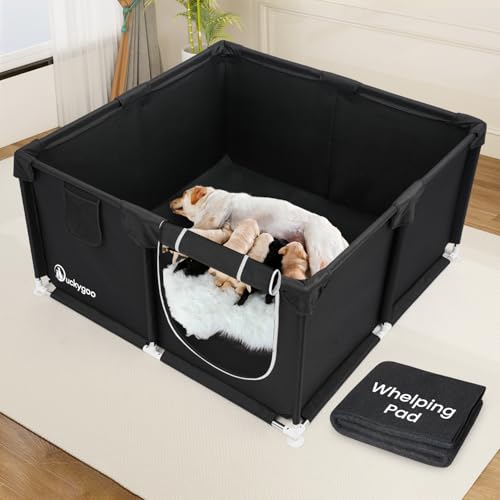 Duckygoo Welpenkiste für Hunde – 127,7 cm L x 127,7 cm B x 63,5 cm H Hundewelpenlaufstall für Welpen, Haustier-Welpen-Welpen-Welpen-Box, insgesamt 600D-Oxford-Gewebe mit saugfähiger Welpen-Auflage, Duckygoo Welpenkiste für Hunde – 127,7 cm L x 127,7 cm B x 63,5 cm H Hundewelpenlaufstall für Welpen, Haustier-Welpen-Welpen-Welpen-Box, insgesamt 600D-Oxford-Gewebe mit saugfähiger Welpen-Auflage, von Duckygoo